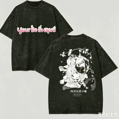 Your Lie in April Black And White Washed T-shirt