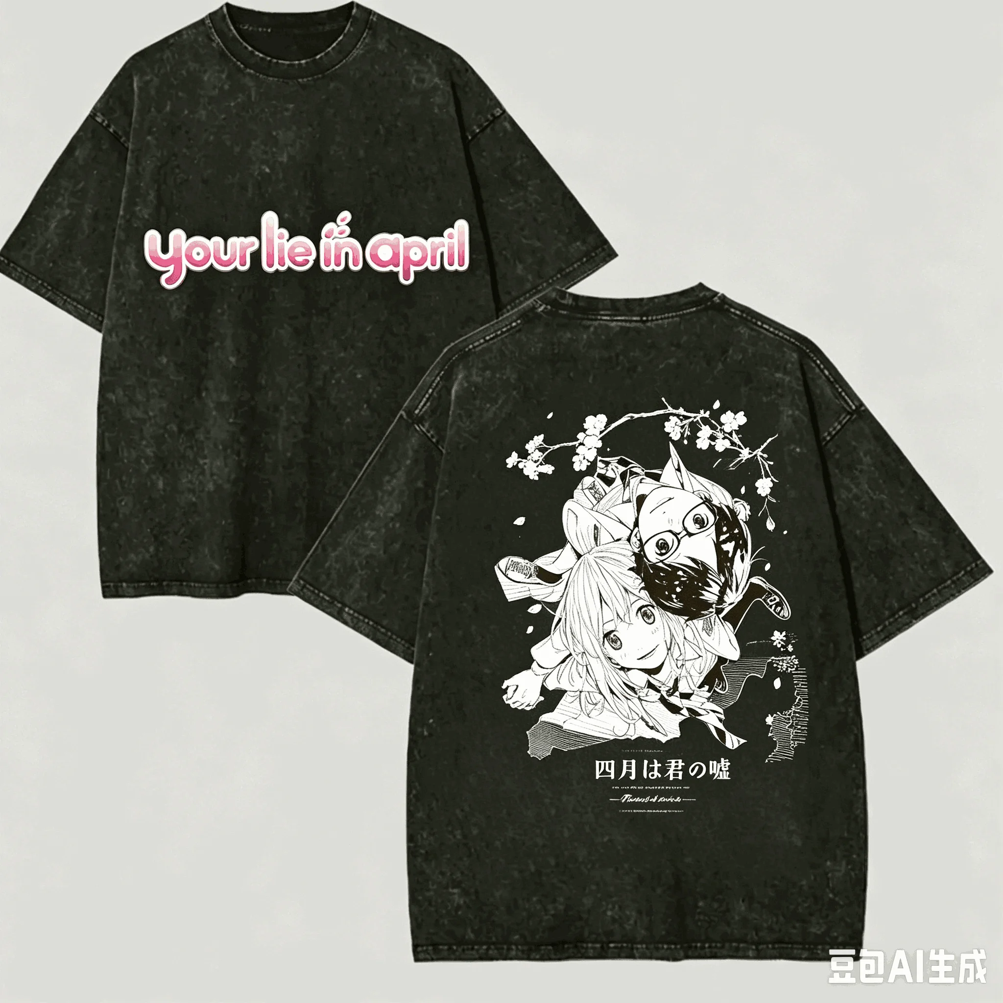 Your Lie in April Black And White Washed T-shirt
