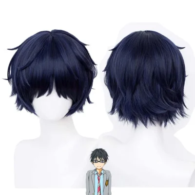 Halloween Party Men Your Lie in April Arima Kousei Cosplay Short Blue Black Hair Wig
